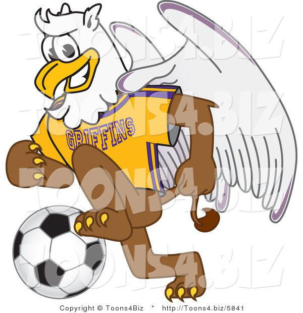 Vector Illustration of a Cartoon Griffin Mascot Playing Soccer