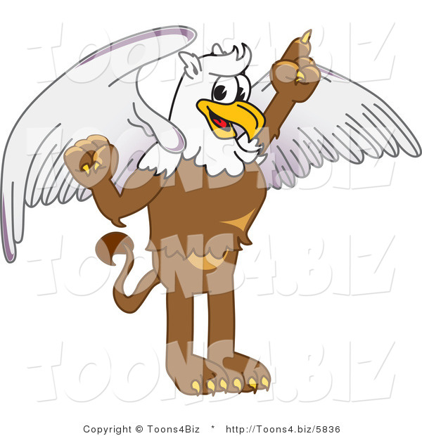 Vector Illustration of a Cartoon Griffin Mascot Pointing up