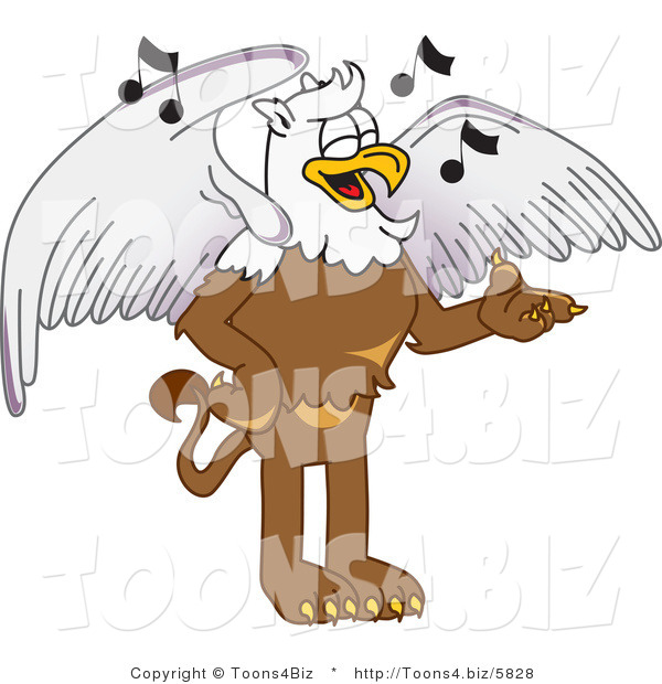 Vector Illustration of a Cartoon Griffin Mascot Singing