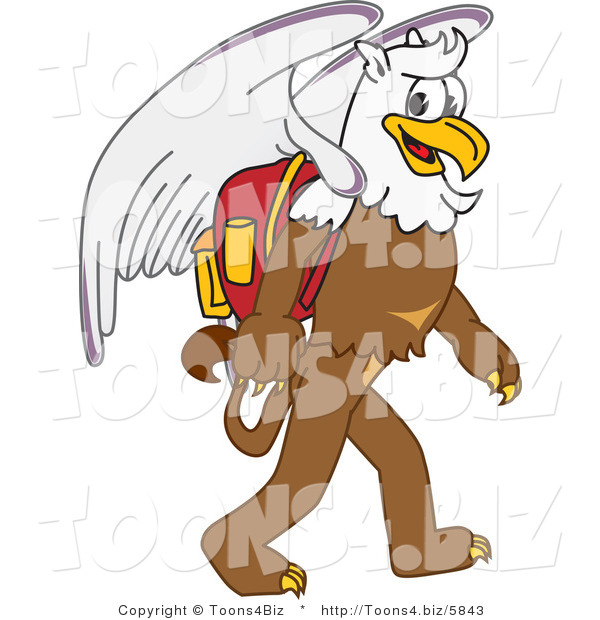 Vector Illustration of a Cartoon Griffin Mascot Walking to School