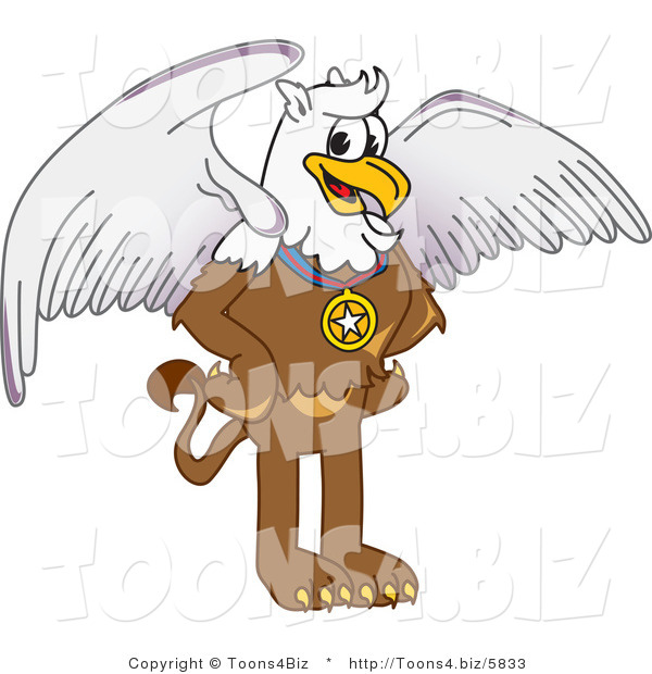 Vector Illustration of a Cartoon Griffin Mascot Wearing a Medal