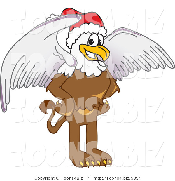 Vector Illustration of a Cartoon Griffin Mascot Wearing a Santa Hat
