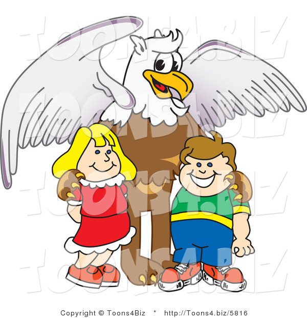 Vector Illustration of a Cartoon Griffin Mascot with Students