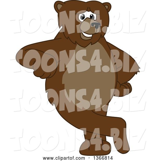 Vector Illustration of a Cartoon Grizzly Bear School Mascot Leaning