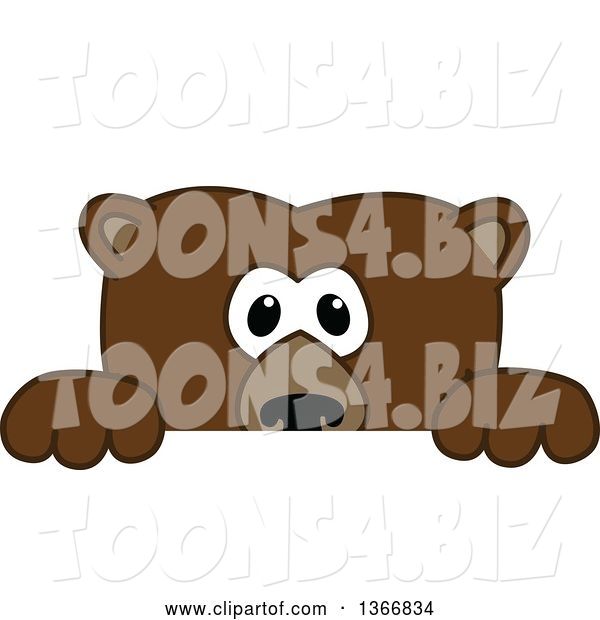 Vector Illustration of a Cartoon Grizzly Bear School Mascot Looking over a Sign