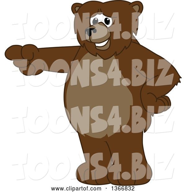 Vector Illustration of a Cartoon Grizzly Bear School Mascot Pointing