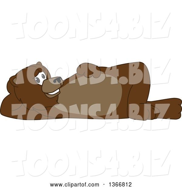Vector Illustration of a Cartoon Grizzly Bear School Mascot Resting on His Side