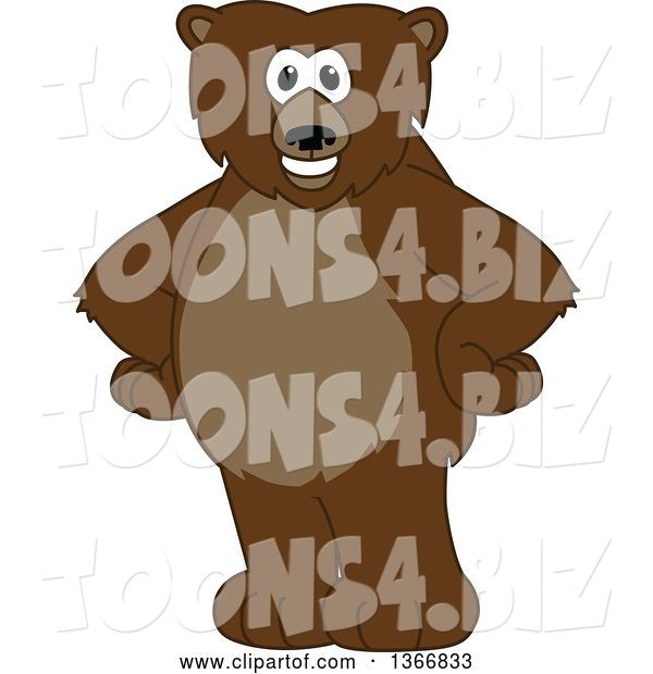 Vector Illustration of a Cartoon Grizzly Bear School Mascot Standing with His Hands on His Hips