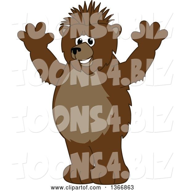 Vector Illustration of a Cartoon Grizzly Bear School Mascot with a Mohawk, Holding up His Paws