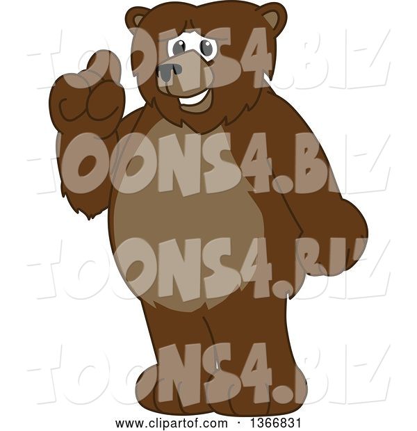 Vector Illustration of a Cartoon Grizzly Bear School Mascot with an Idea