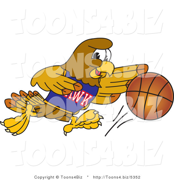 Vector Illustration of a Cartoon Hawk Mascot Character Dribbling a Basketball