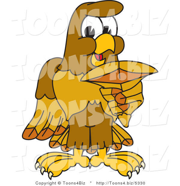 Vector Illustration of a Cartoon Hawk Mascot Character Holding a Shark Tooth