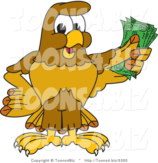 Vector Illustration of a Cartoon Hawk Mascot Character Holding Cash