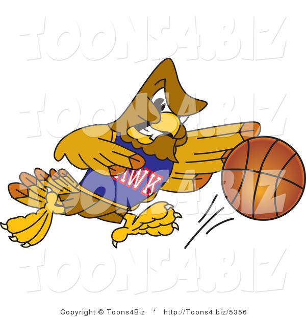 Vector Illustration of a Cartoon Hawk Mascot Character in a Basketball Game