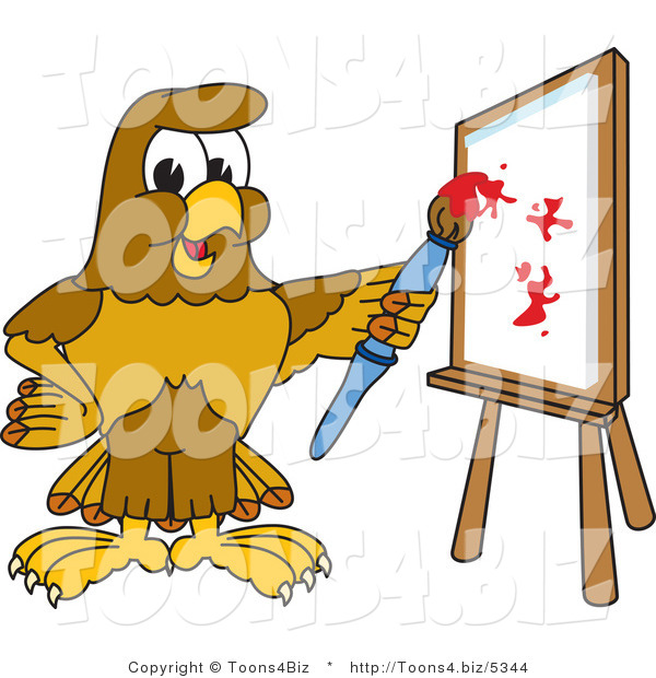 Vector Illustration of a Cartoon Hawk Mascot Character Painting