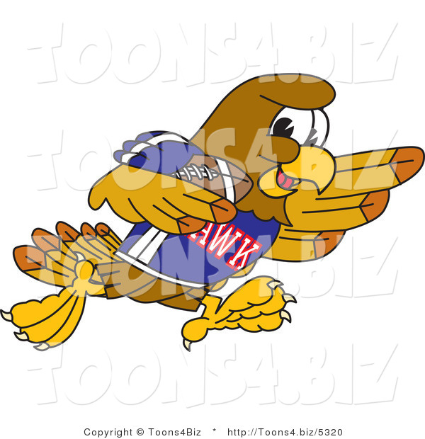 Vector Illustration of a Cartoon Hawk Mascot Character Playing Football