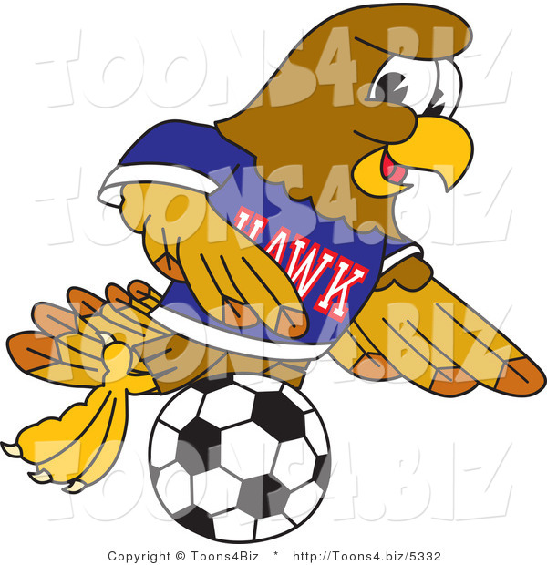 Vector Illustration of a Cartoon Hawk Mascot Character Playing Soccer