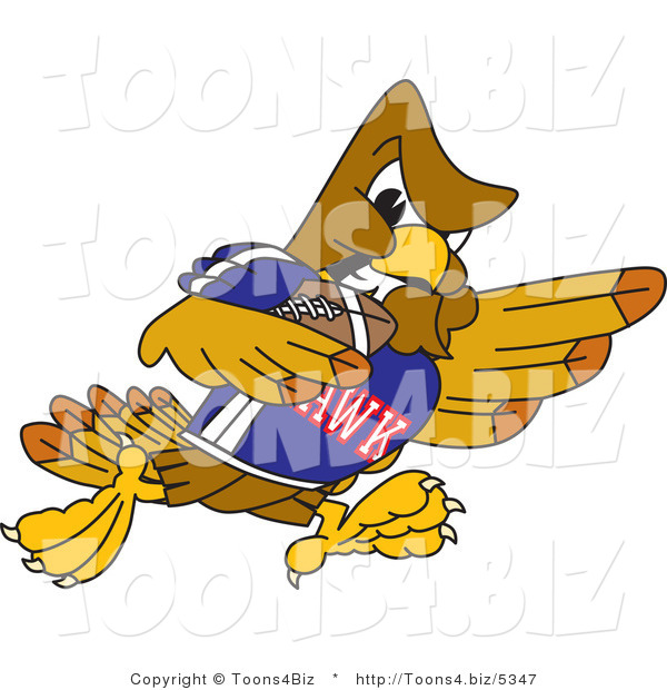 Vector Illustration of a Cartoon Hawk Mascot Character Running with a Football