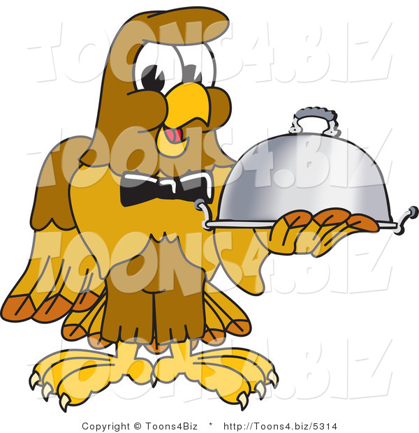 Vector Illustration of a Cartoon Hawk Mascot Character Serving a Platter
