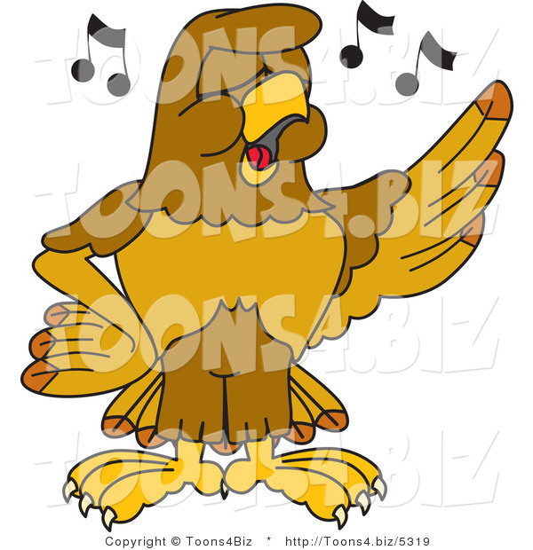 Vector Illustration of a Cartoon Hawk Mascot Character Singing in Chorus