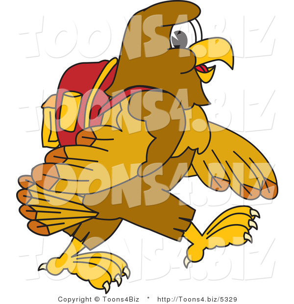 Vector Illustration of a Cartoon Hawk Mascot Character Walking to School