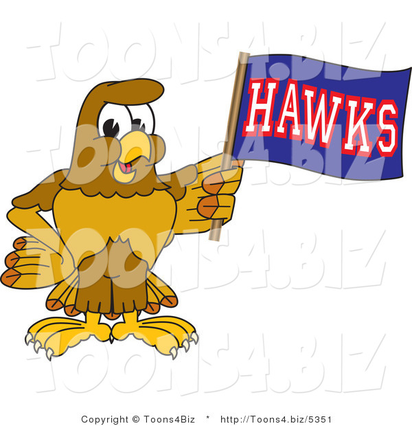 Vector Illustration of a Cartoon Hawk Mascot Character Waving a Hawks Flag