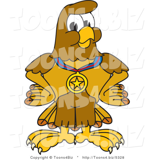Vector Illustration of a Cartoon Hawk Mascot Character Wearing a Medal