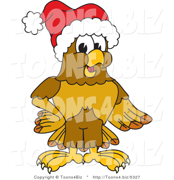 Vector Illustration of a Cartoon Hawk Mascot Character Wearing a Santa Hat