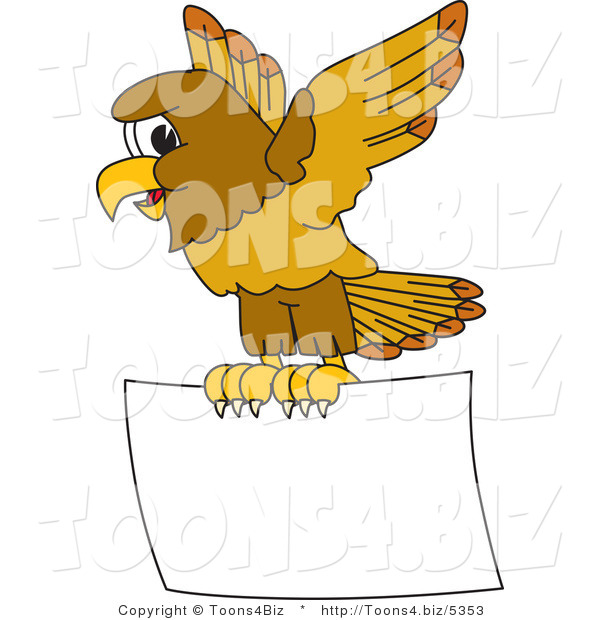 Vector Illustration of a Cartoon Hawk Mascot Character with a Blank Sign