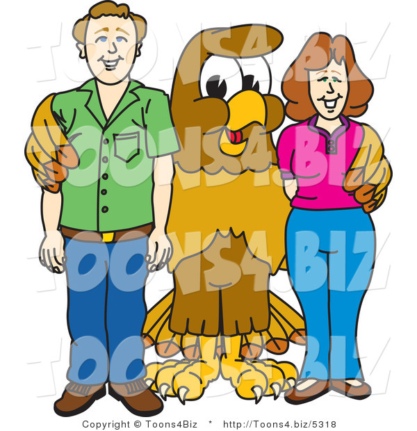 Vector Illustration of a Cartoon Hawk Mascot Character with Adults