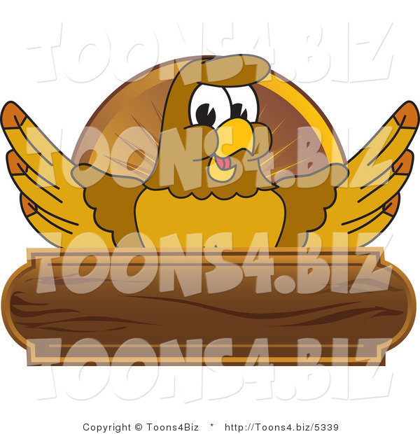 Vector Illustration of a Cartoon Hawk Mascot Character Wooden Plaque Logo