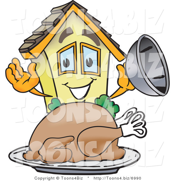 Vector Illustration of a Cartoon Home Mascot Serving Turkey on Thanksgiving