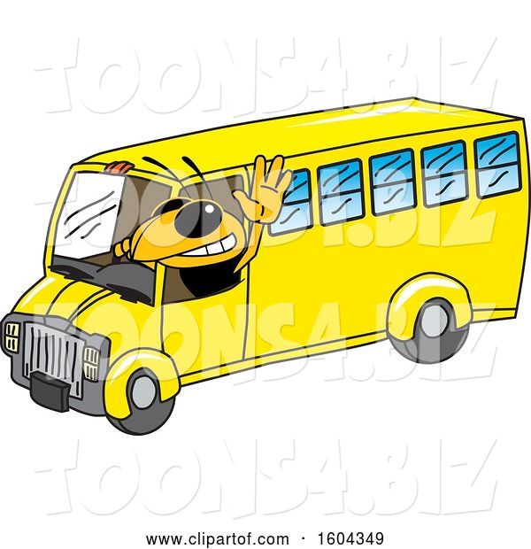 Vector Illustration of a Cartoon Hornet School Mascot Driving a School Bus