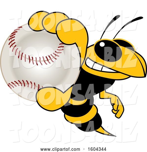 Vector Illustration of a Cartoon Hornet School Mascot Grabbing a Baseball