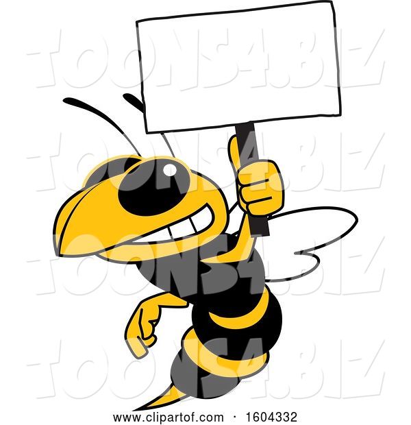 Vector Illustration of a Cartoon Hornet School Mascot Holding a Blank Sign