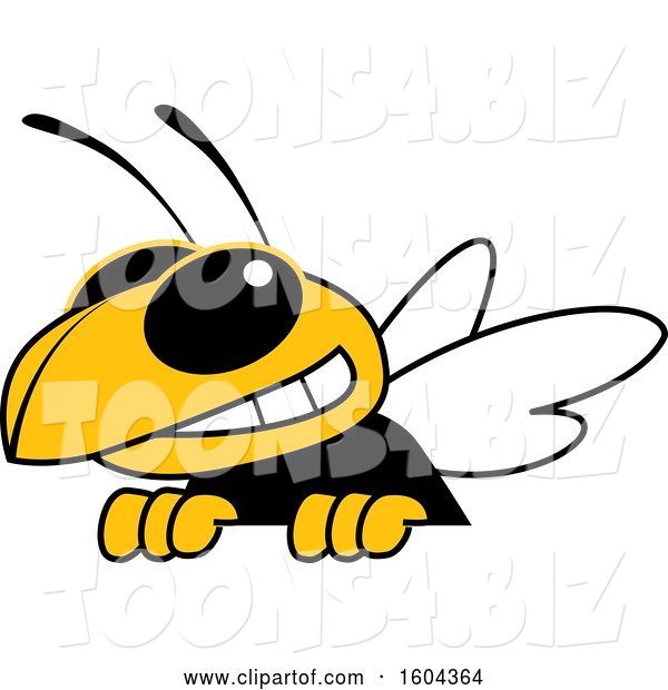Vector Illustration of a Cartoon Hornet School Mascot over a Sign