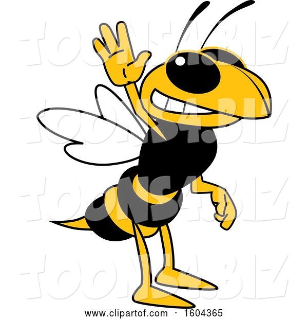 Vector Illustration of a Cartoon Hornet School Mascot Waving