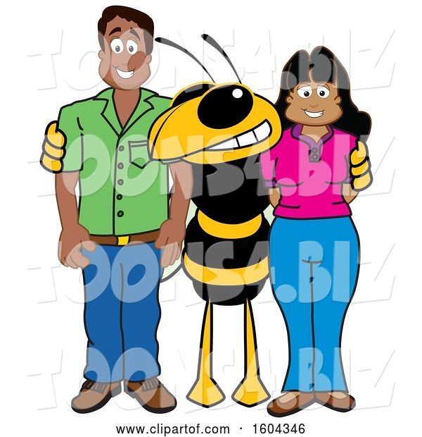 Vector Illustration of a Cartoon Hornet School Mascot with Parents