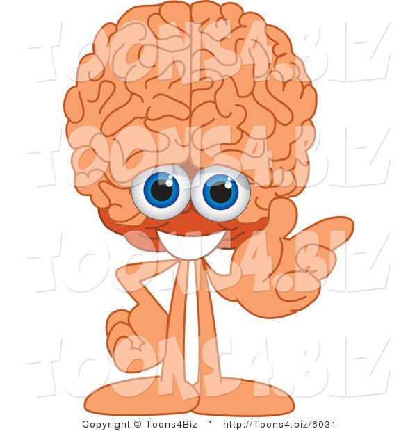 Vector Illustration of a Cartoon Human Brain Mascot Gesturing Right