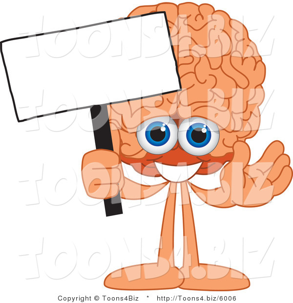 Vector Illustration of a Cartoon Human Brain Mascot Holding a Blank Sign