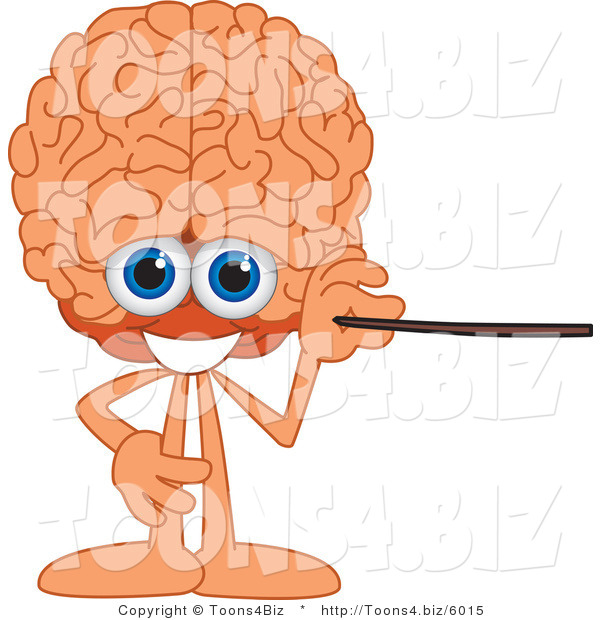 Vector Illustration of a Cartoon Human Brain Mascot Using a Pointer Stick