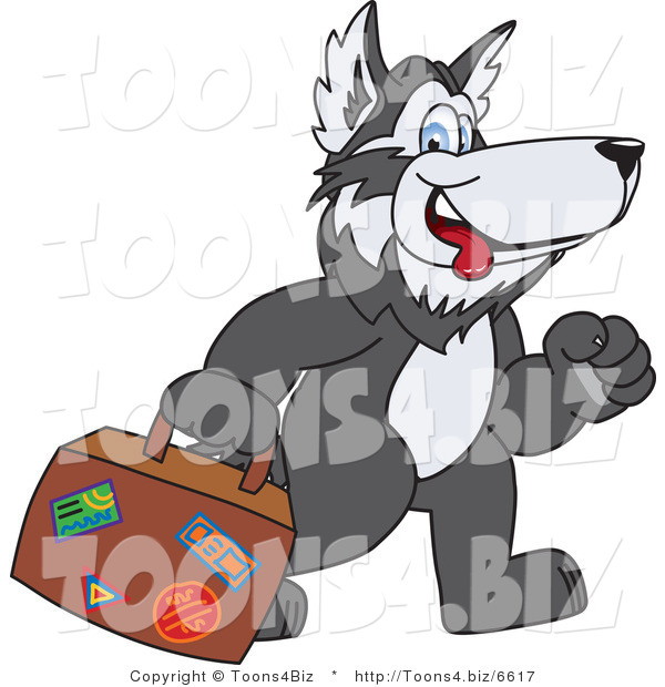 Vector Illustration of a Cartoon Husky Mascot Carrying Luggage