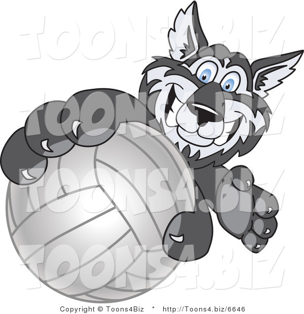 Vector Illustration of a Cartoon Husky Mascot Grabbing a Volleyball