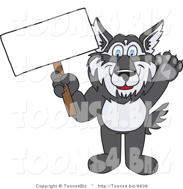 Vector Illustration of a Cartoon Husky Mascot Holding a Blank Sign