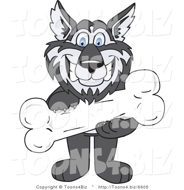 Vector Illustration of a Cartoon Husky Mascot Holding a Bone