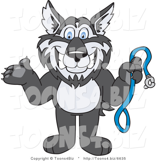 Vector Illustration of a Cartoon Husky Mascot Holding a Leash