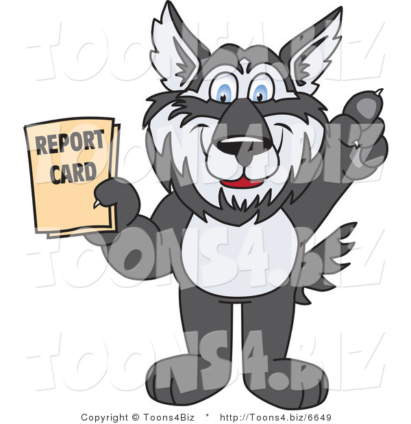 Vector Illustration of a Cartoon Husky Mascot Holding a Report Card