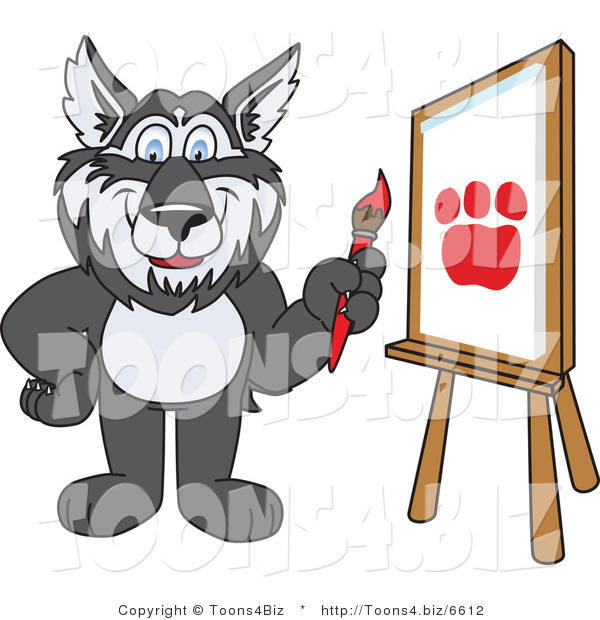 Vector Illustration of a Cartoon Husky Mascot Painting a Paw Print