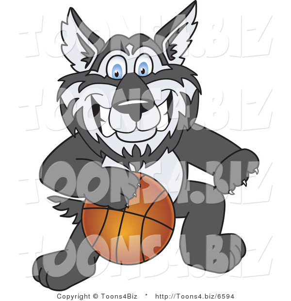 Vector Illustration of a Cartoon Husky Mascot Playing Basketball