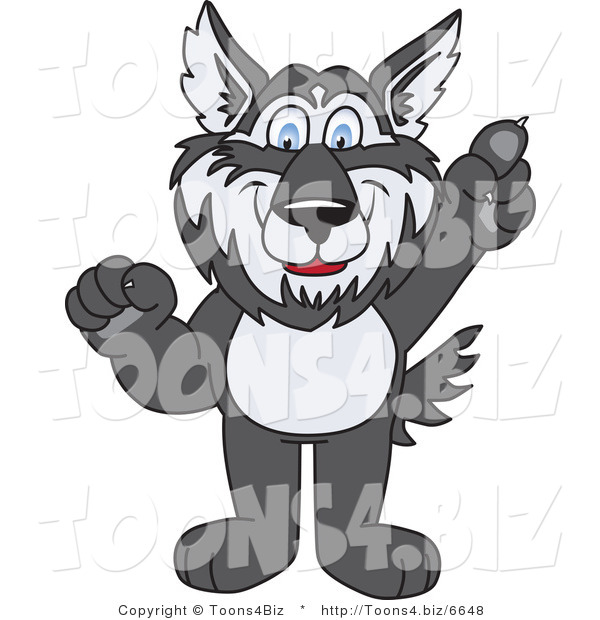 Vector Illustration of a Cartoon Husky Mascot Pointing Upwards